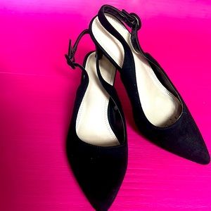 Black heels with strap.